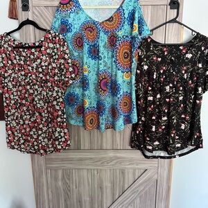 Amazon Brown and Blue Smocked Short Sleeve Blouse